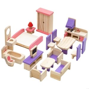 Wooden Dollhouses Furniture Model Set Pretend Play Dollhouses Accessories for Kids